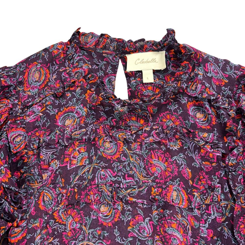 Cleobella x Revolve Fiorella Blouse Purple Paisley Floral Ruffle Long Sleeve L - Picture 7 of 15